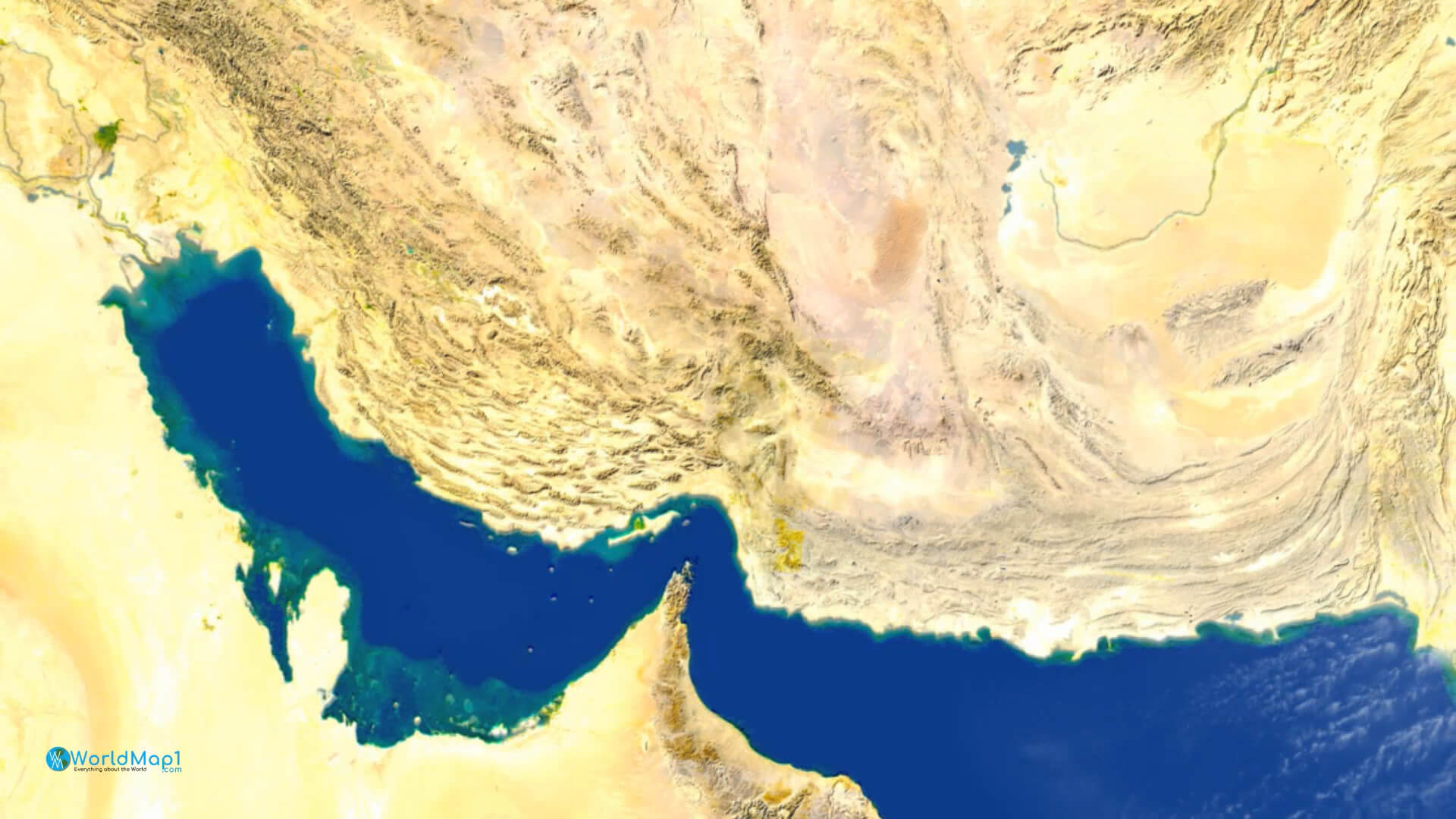 Persian Gulf Satellite Map with Qatar